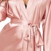 Women's Silky Kimono Robes with Fluff Bridesmaid Bride Satin Bathrobe